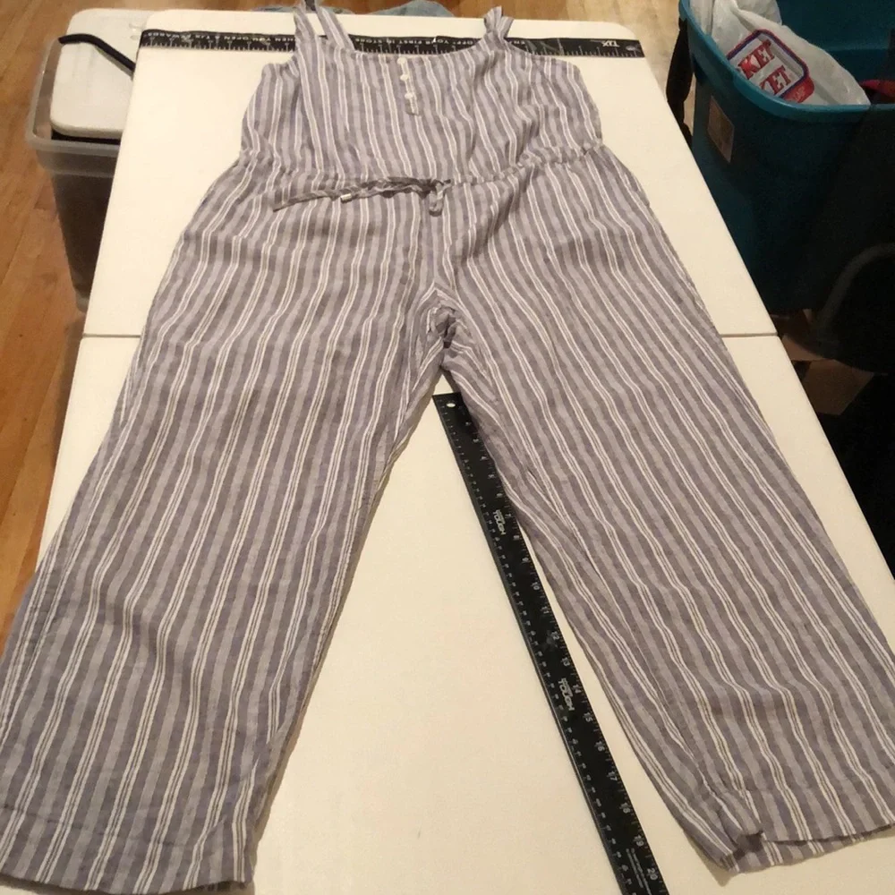 Rails size large sleeveless blue & white stripe jumpsuit with drawstring waist
